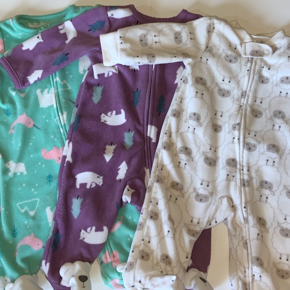 Carter’s 3m baby clothes bundle, includes 3 footed pajamas